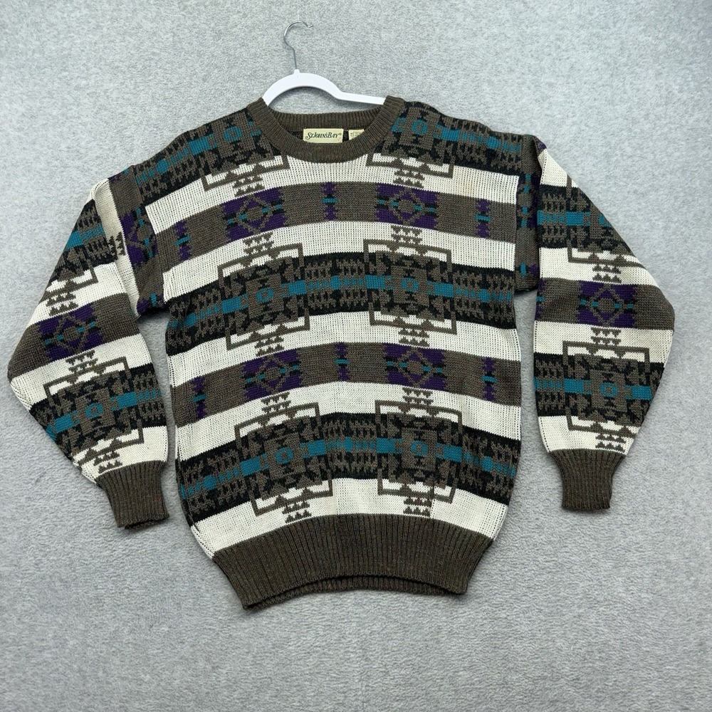 Vintage St Johns Bay Mens Southwestern Sweater Sz M Retro Aztec Eclectic Grandpa